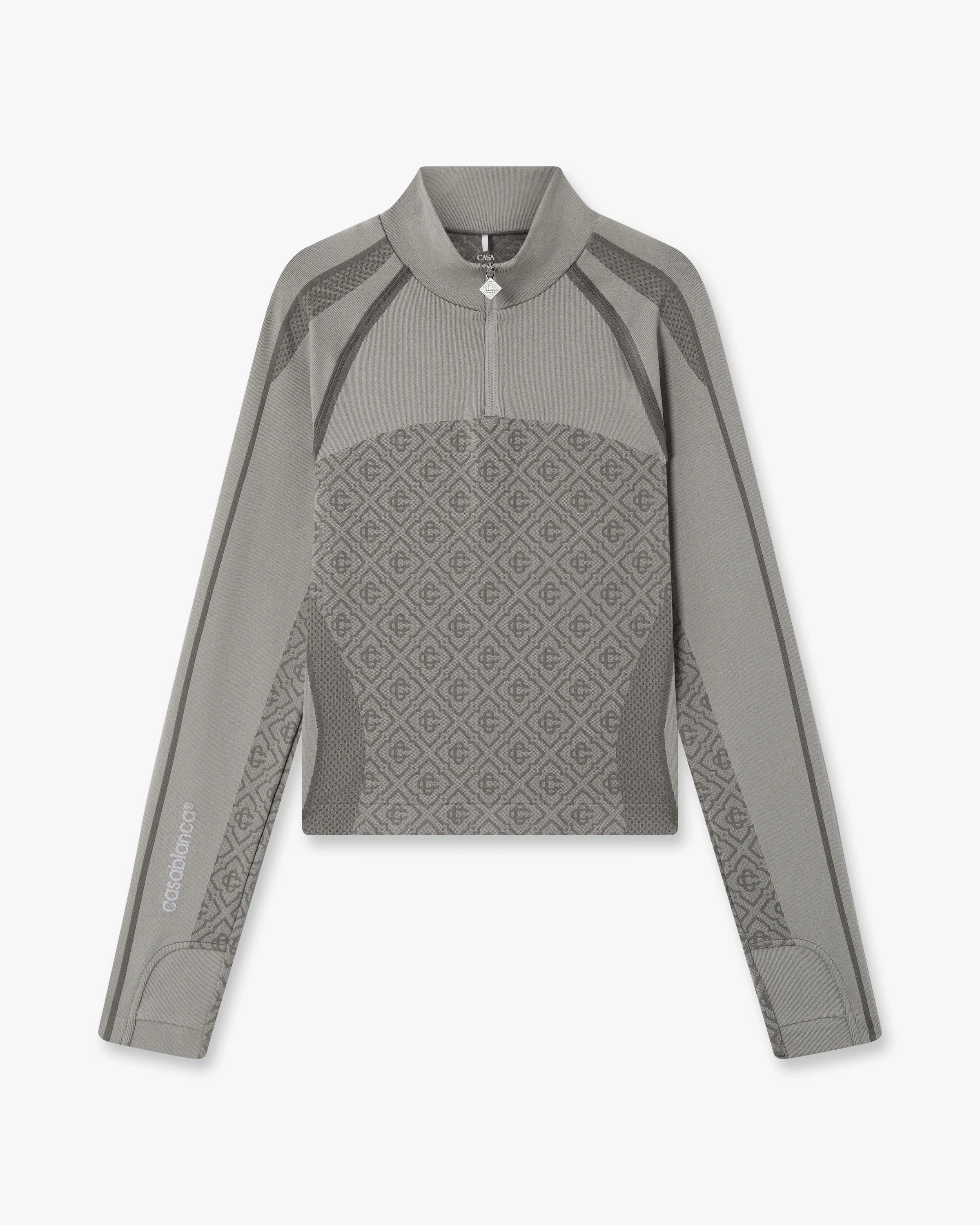 Light Grey Seamless Monogram Long Sleeve Top