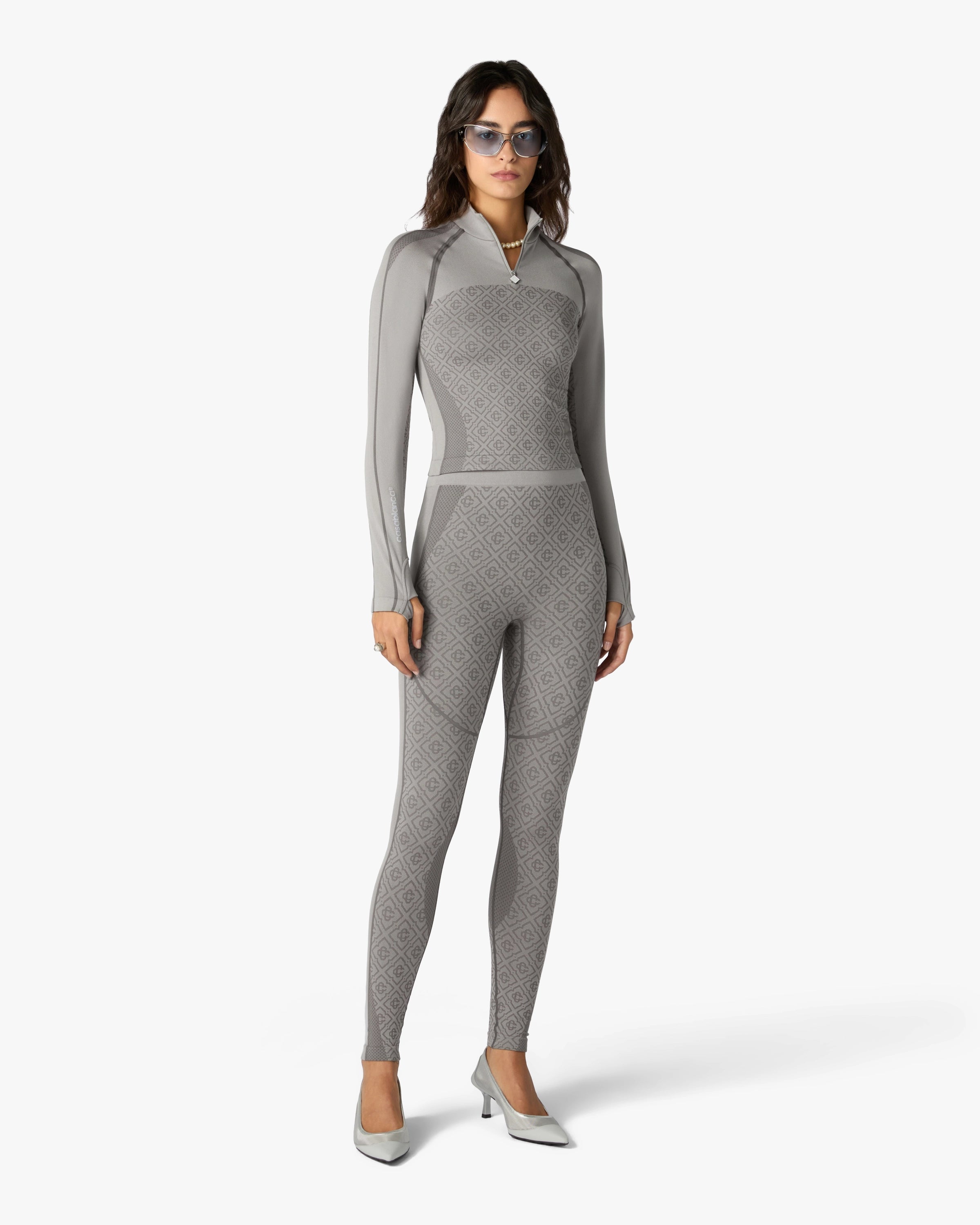 Light Grey Seamless Monogram Long Sleeve Top