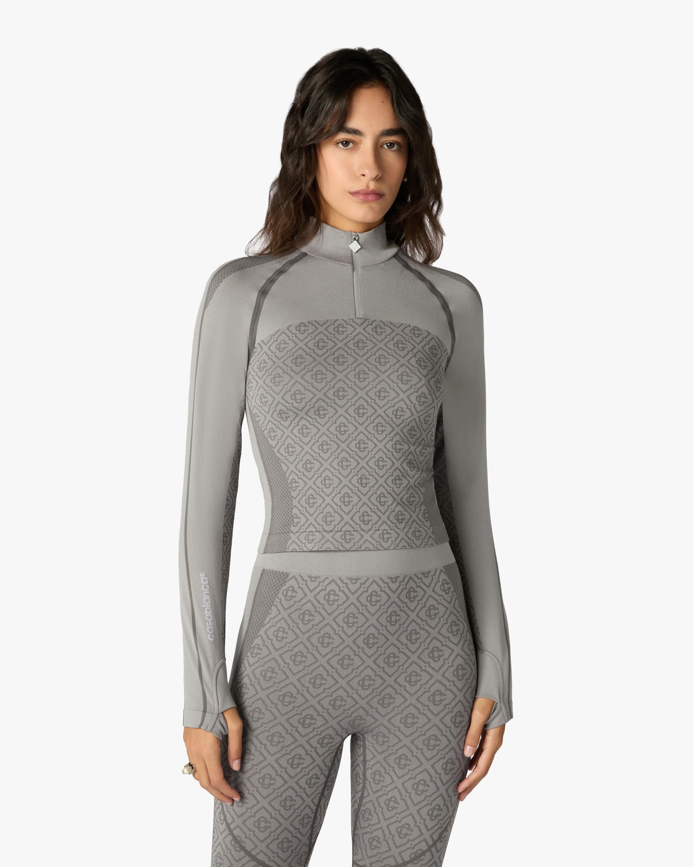 Light Grey Seamless Monogram Long Sleeve Top