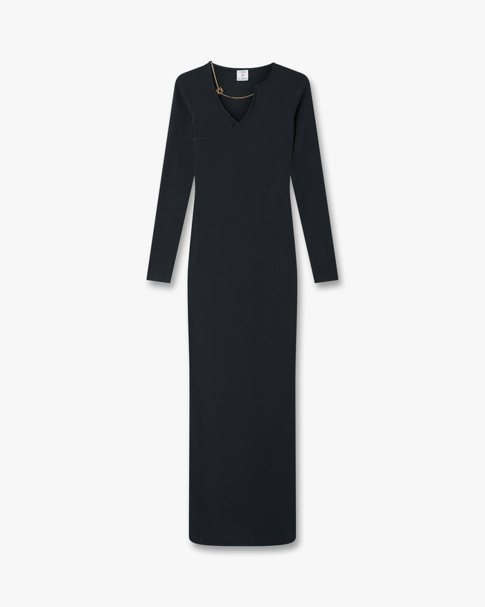 Black Ribbed Jewellery Maxi Dress