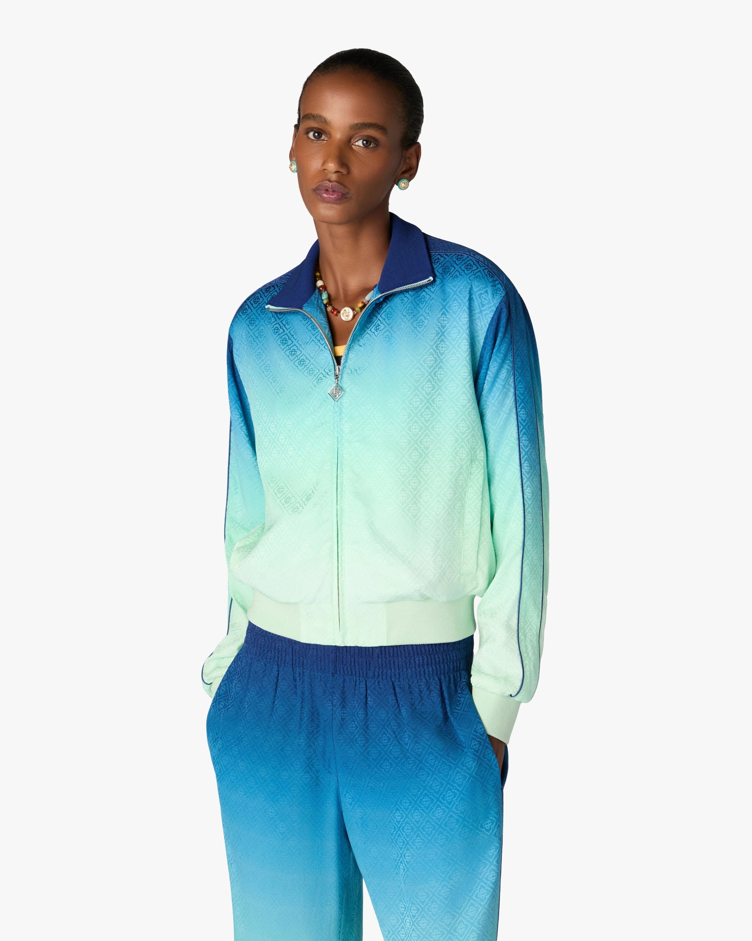 Blue & Green Gradient Monogram Jacquard Track Jacket