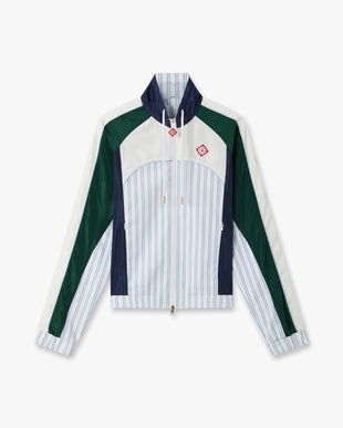 White & Navy Pinstripe Panelled Track Jacket