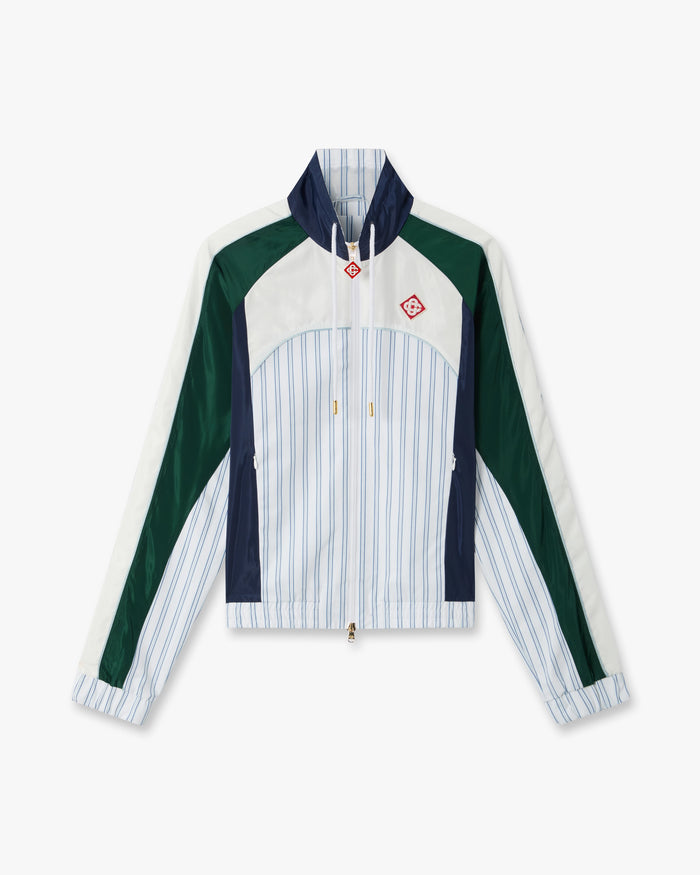 Veste de survêtement à empiècements à fines rayures blanches et bleu marine