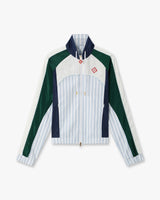 Veste de survêtement à empiècements à fines rayures blanches et bleu marine
