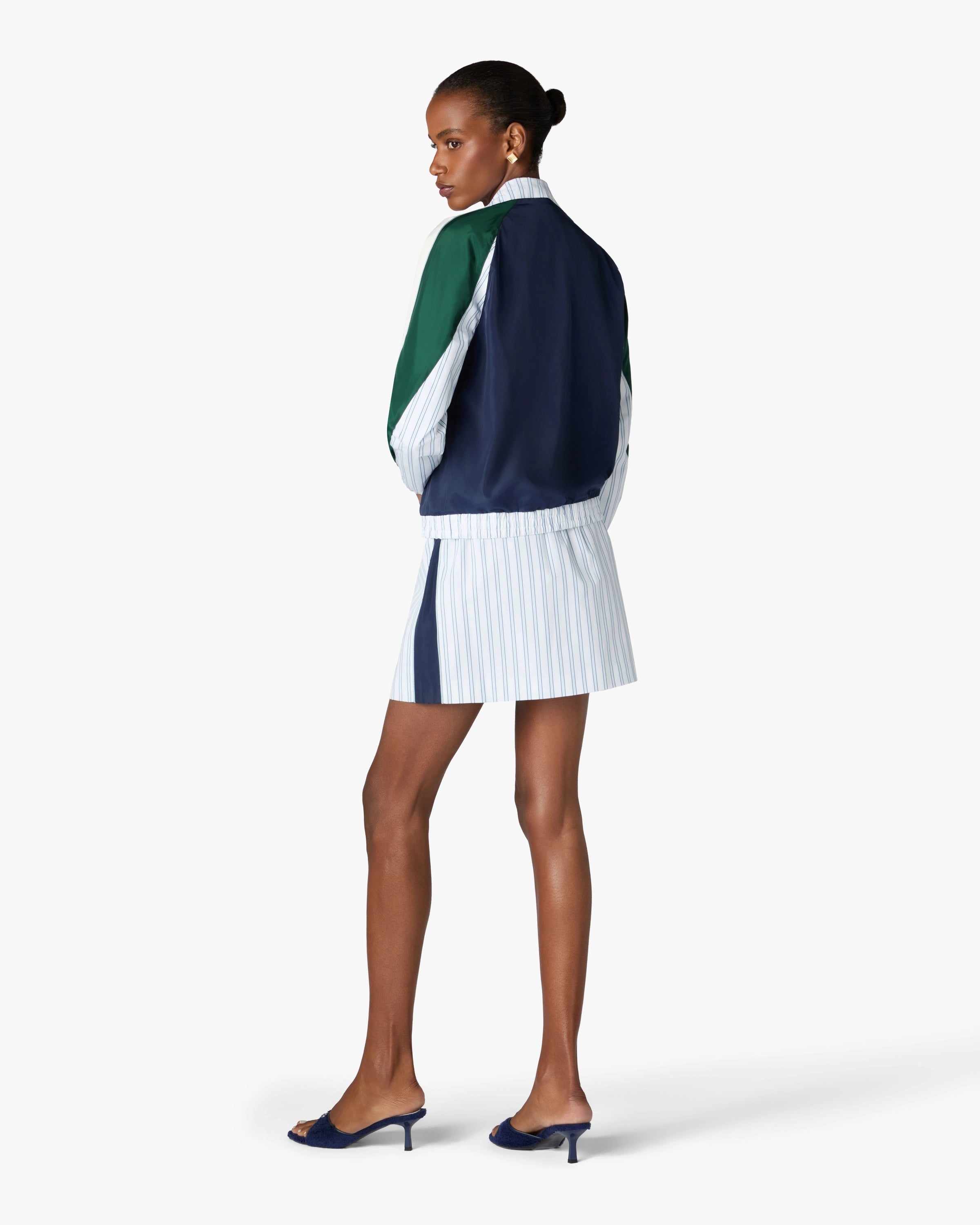 Veste de survêtement à empiècements à fines rayures blanches et bleu marine