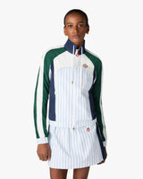 Veste de survêtement à empiècements à fines rayures blanches et bleu marine