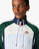 Veste de survêtement à empiècements à fines rayures blanches et bleu marine