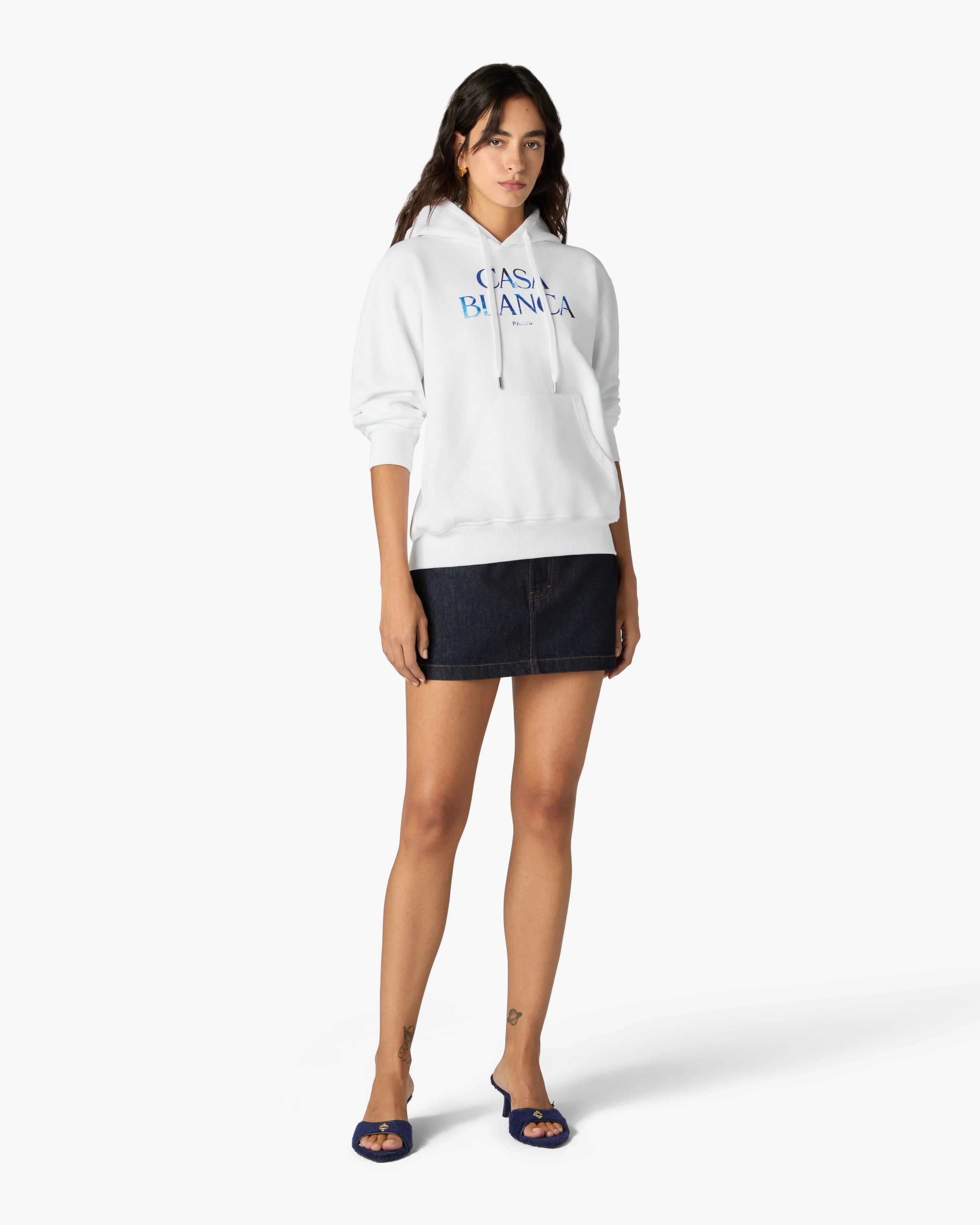 White Meduse Stacked Logo Hooded Sweatshirt