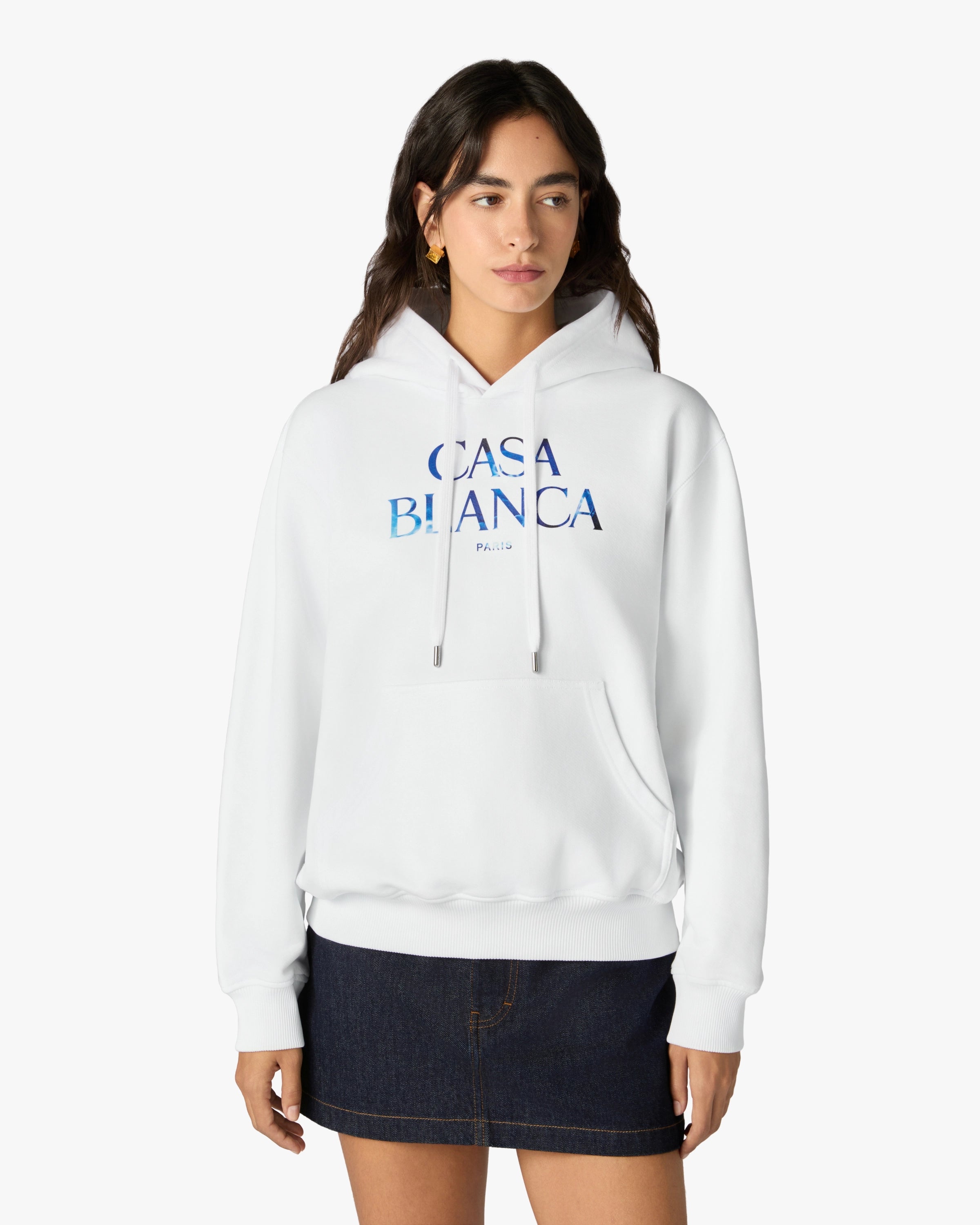 White Meduse Stacked Logo Hooded Sweatshirt