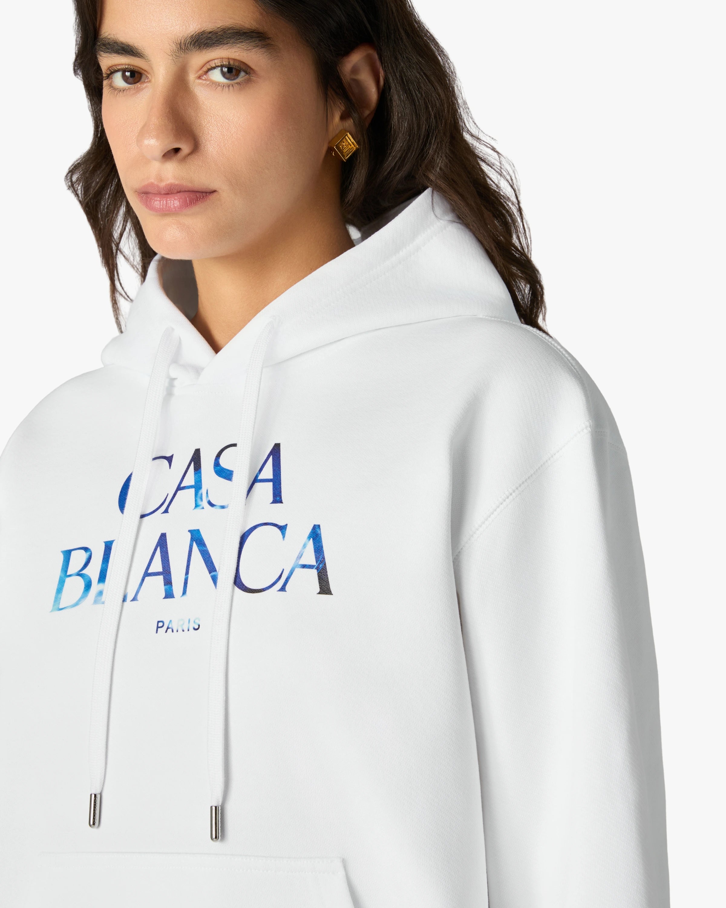 White Meduse Stacked Logo Hooded Sweatshirt