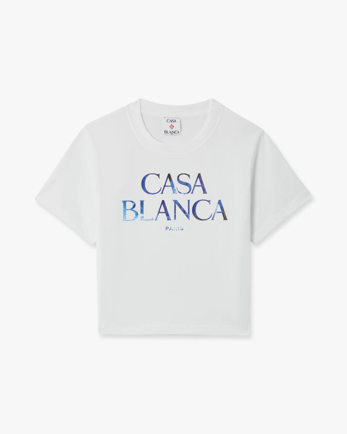 White Meduse Stacked Logo Cropped Baby T-Shirt