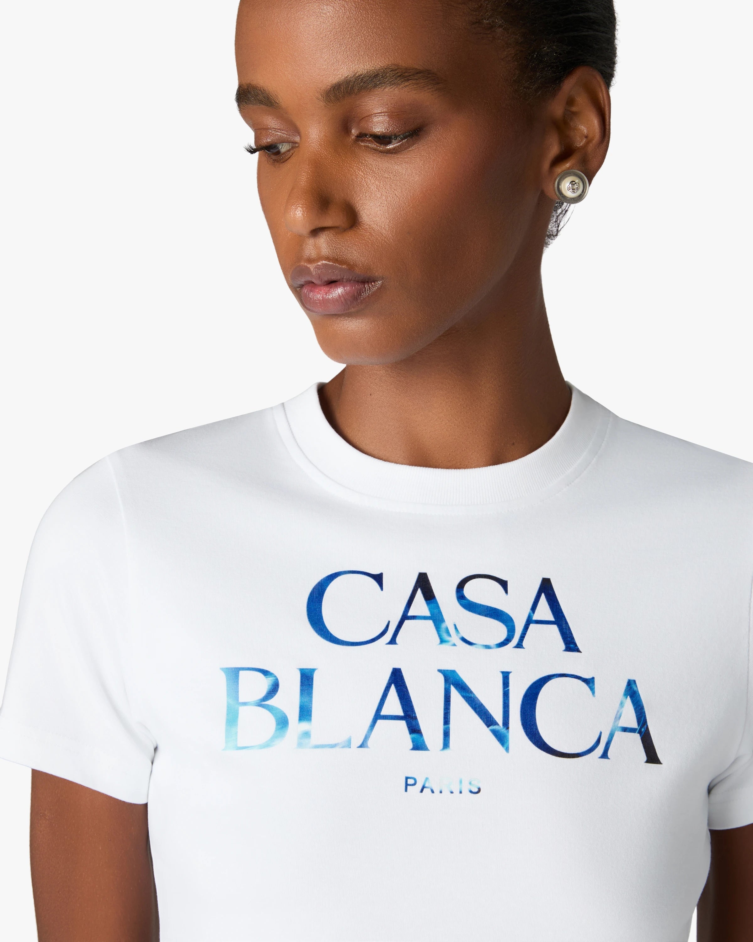 White Meduse Stacked Logo Cropped Baby T-Shirt