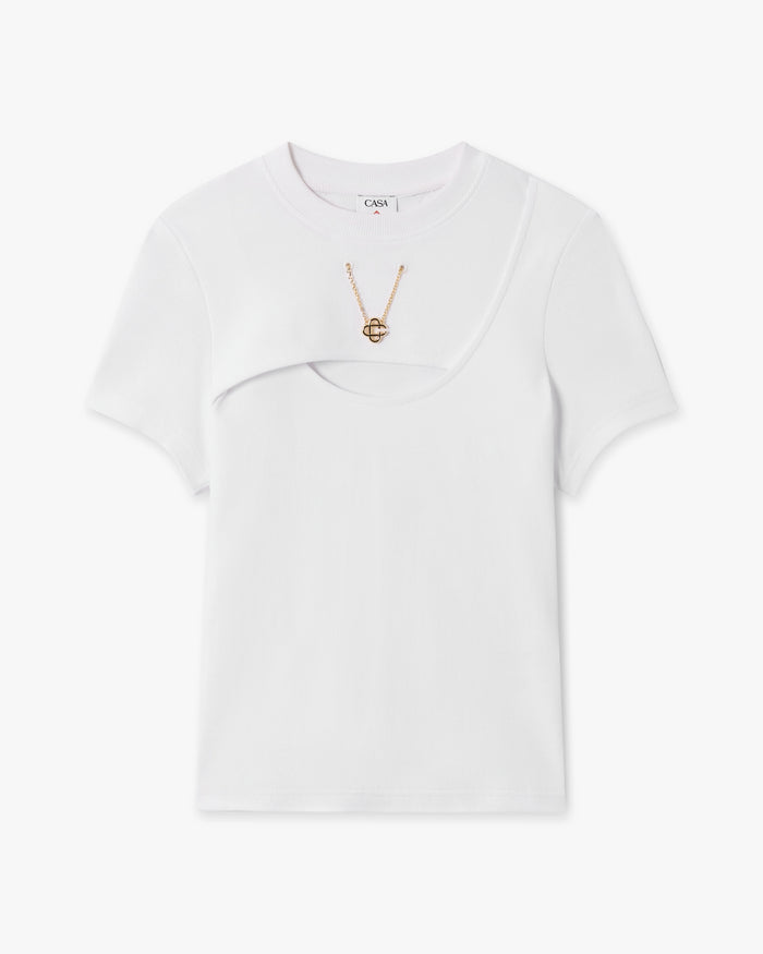 T-shirt à manches courtes blanc côtelé Jewellery