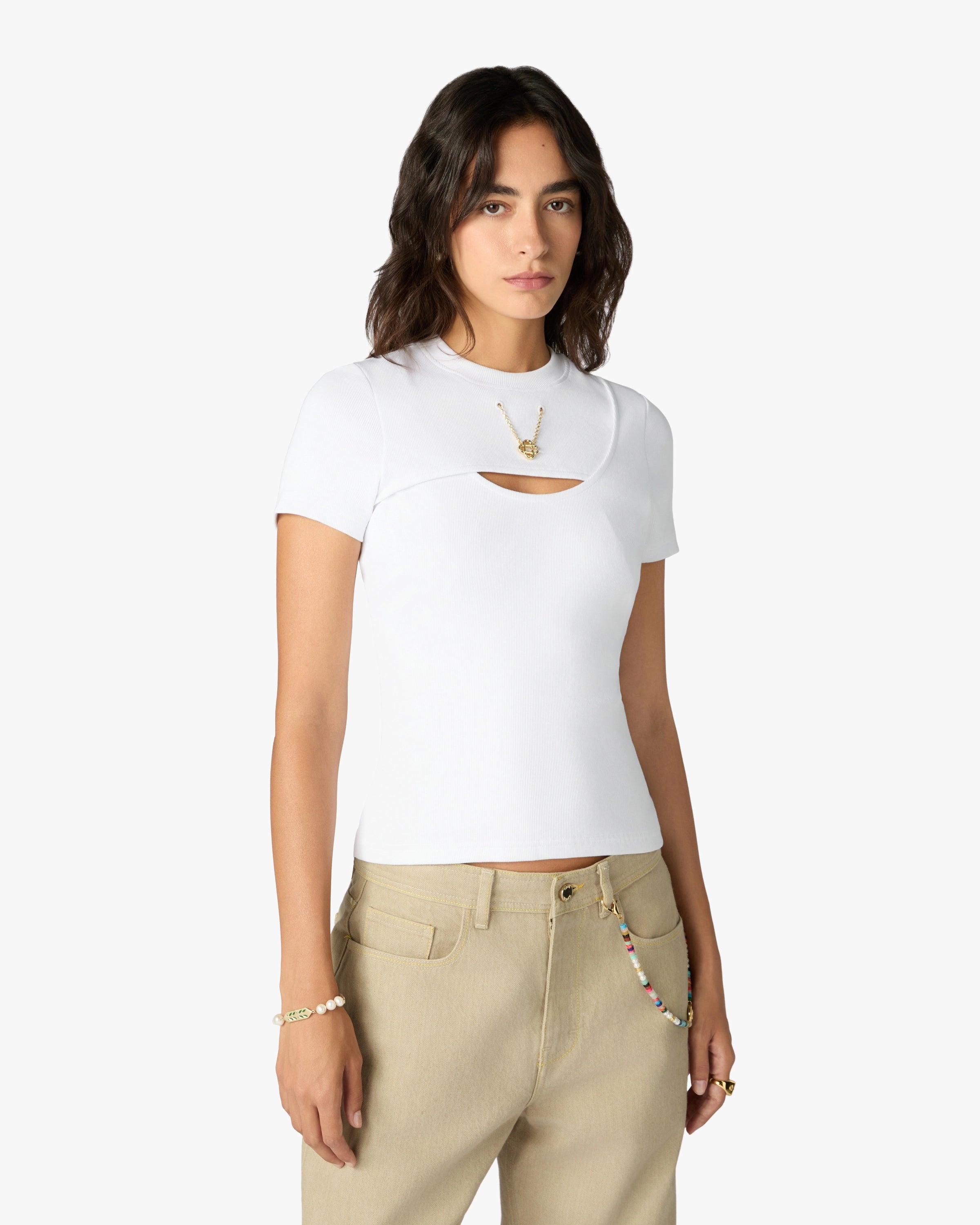 T-shirt à manches courtes blanc côtelé Jewellery