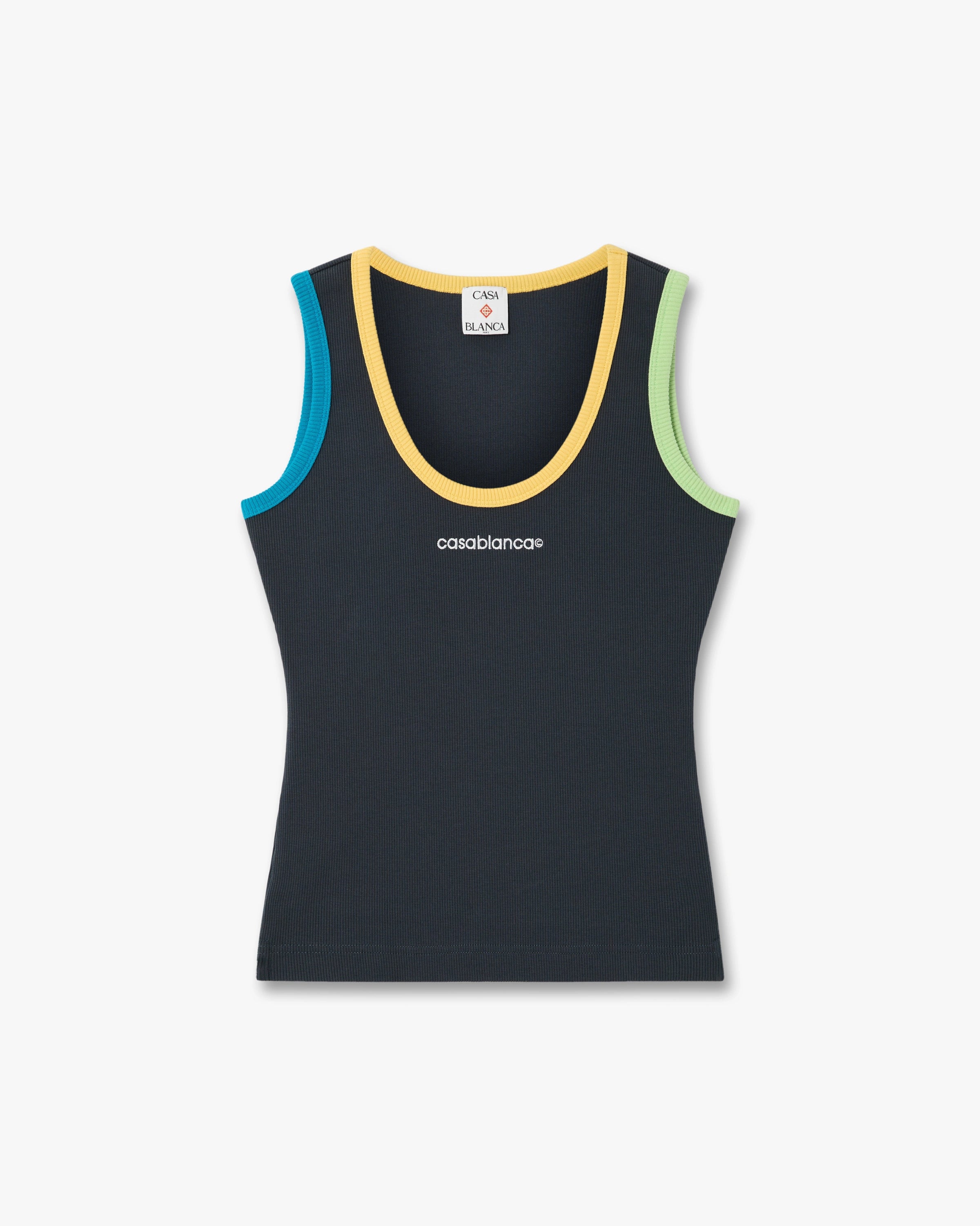 Navy Colourblock Ribbed Tank Top