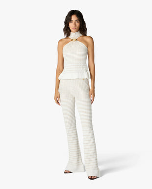 White Pleated Mosaic Pants
