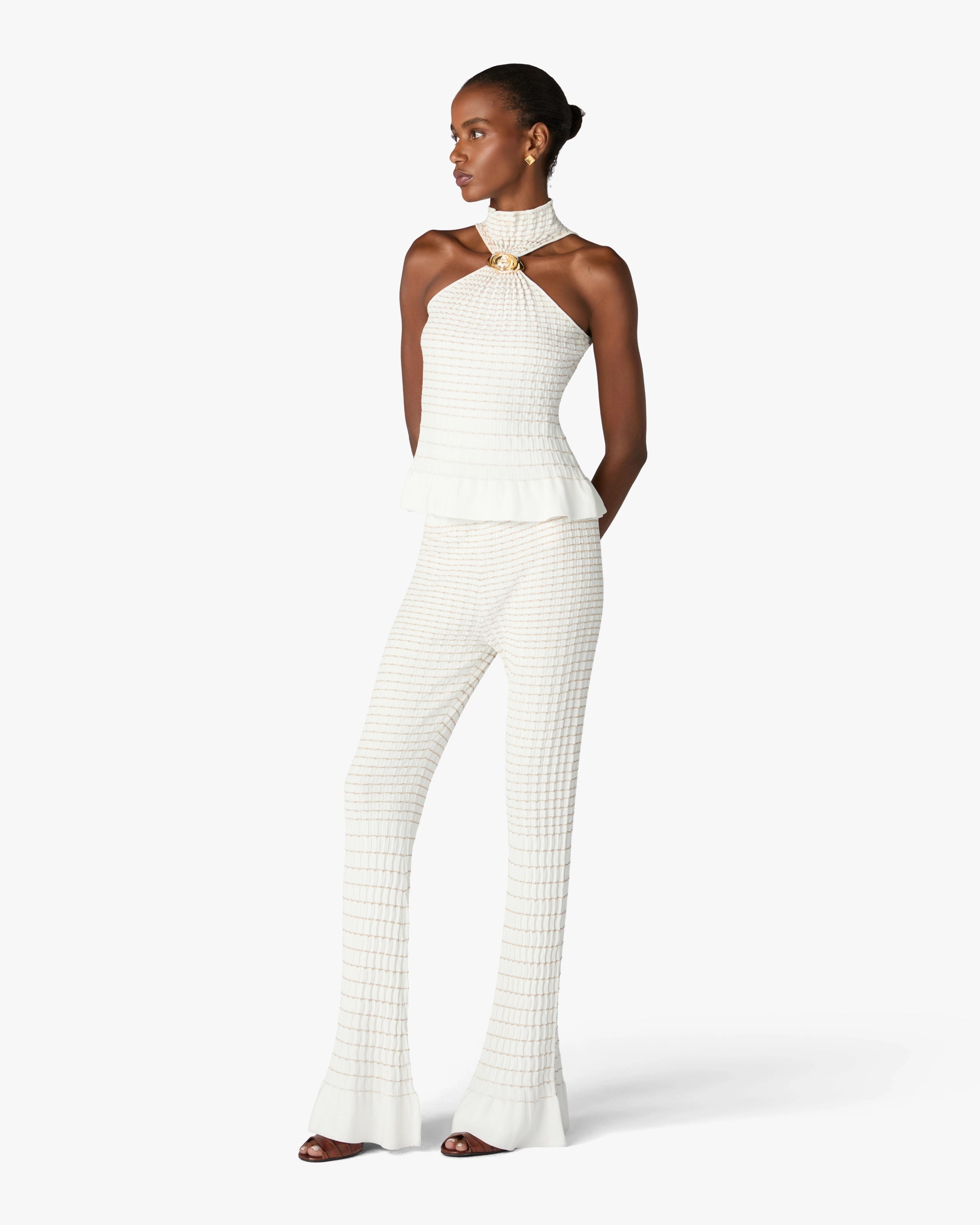 White Pleated Mosaic Pants
