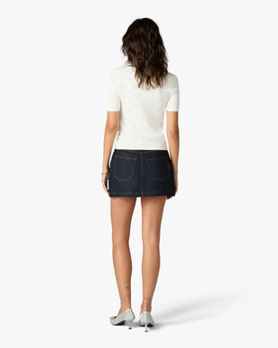 White Pointelle Monogram Short Sleeve Cropped Polo Shirt