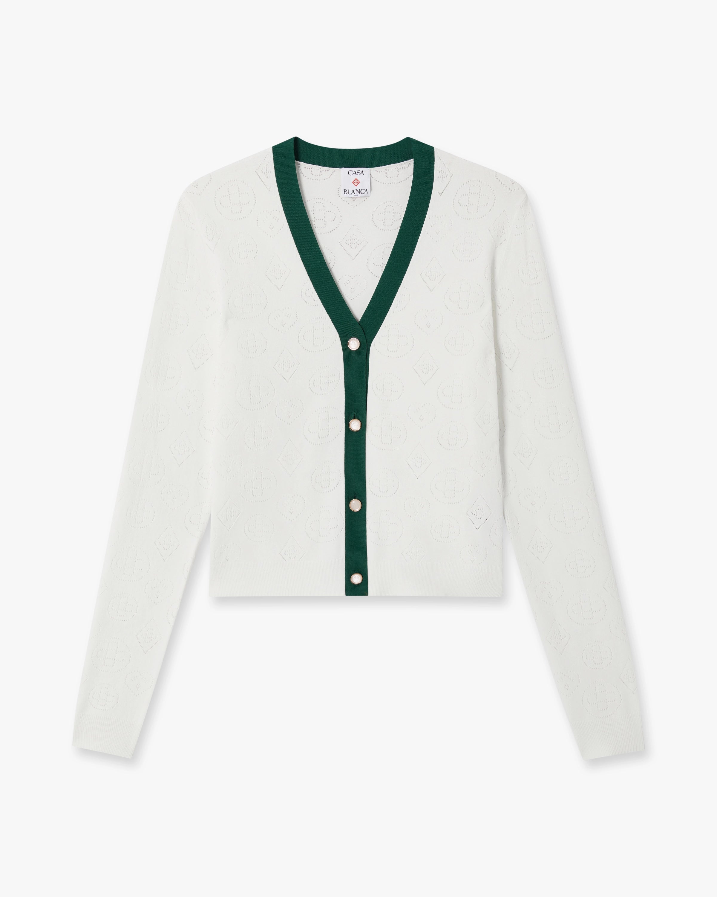White Pointelle Monogram Cardigan