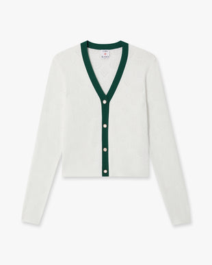 White Pointelle Monogram Cardigan