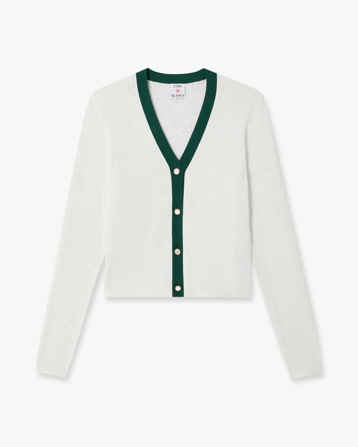 White Pointelle Monogram Cardigan
