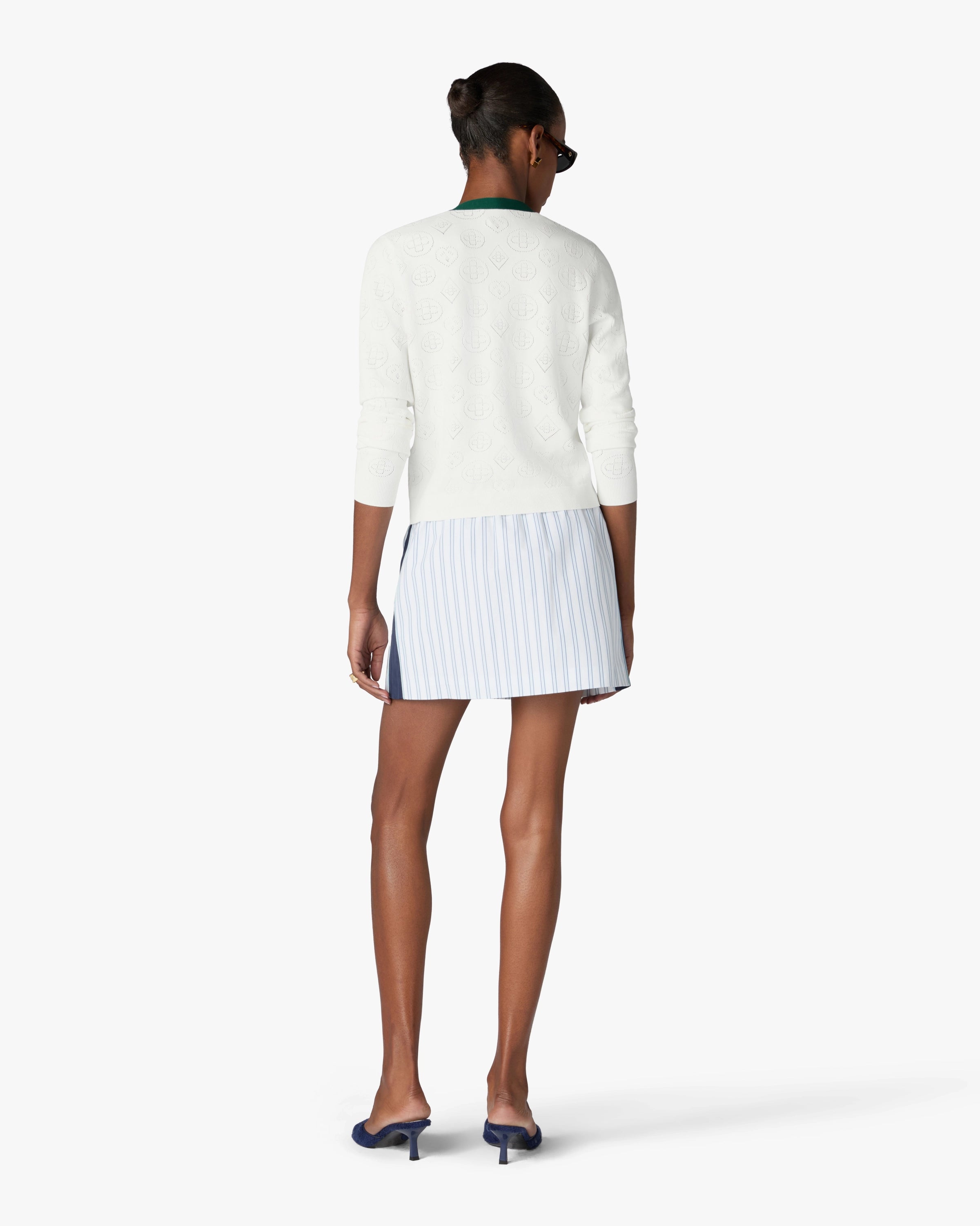 White Pointelle Monogram Cardigan