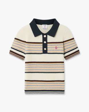 Café Culture Wool Stripe Short Sleeve Polo Shirt