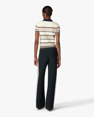 Café Culture Wool Stripe Short Sleeve Polo Shirt