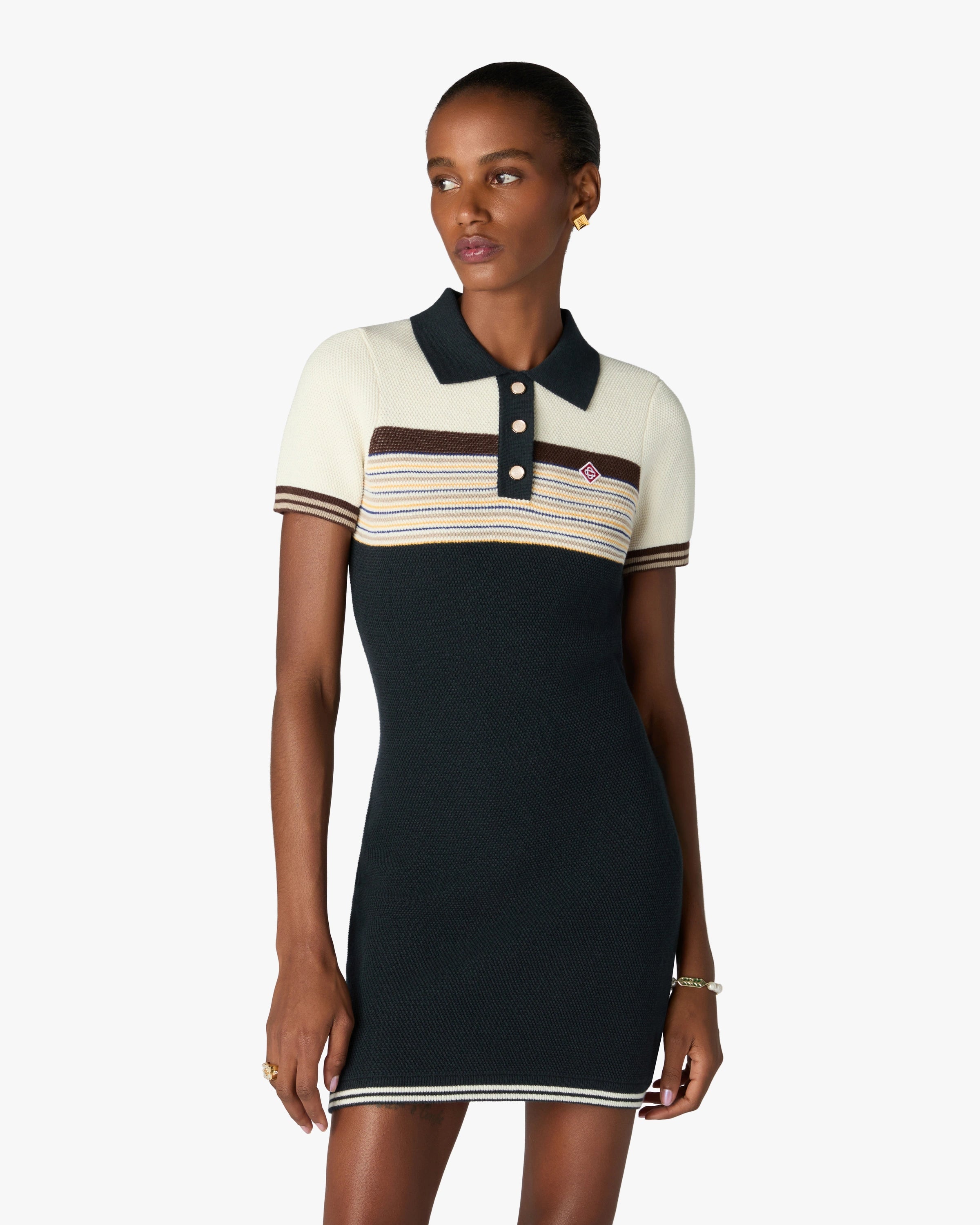 Café Culture Wool Stripe Polo Mini Dress