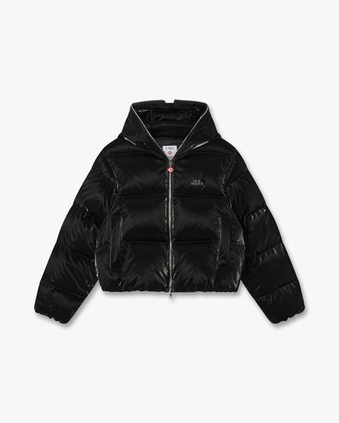 Black Lacquered Cropped Nylon Puffer Down Jacket | Casablanca Paris