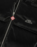 Black Lacquered Cropped Nylon Puffer Down Jacket