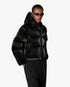 Black Lacquered Cropped Nylon Puffer Down Jacket