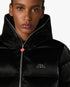Black Lacquered Cropped Nylon Puffer Down Jacket