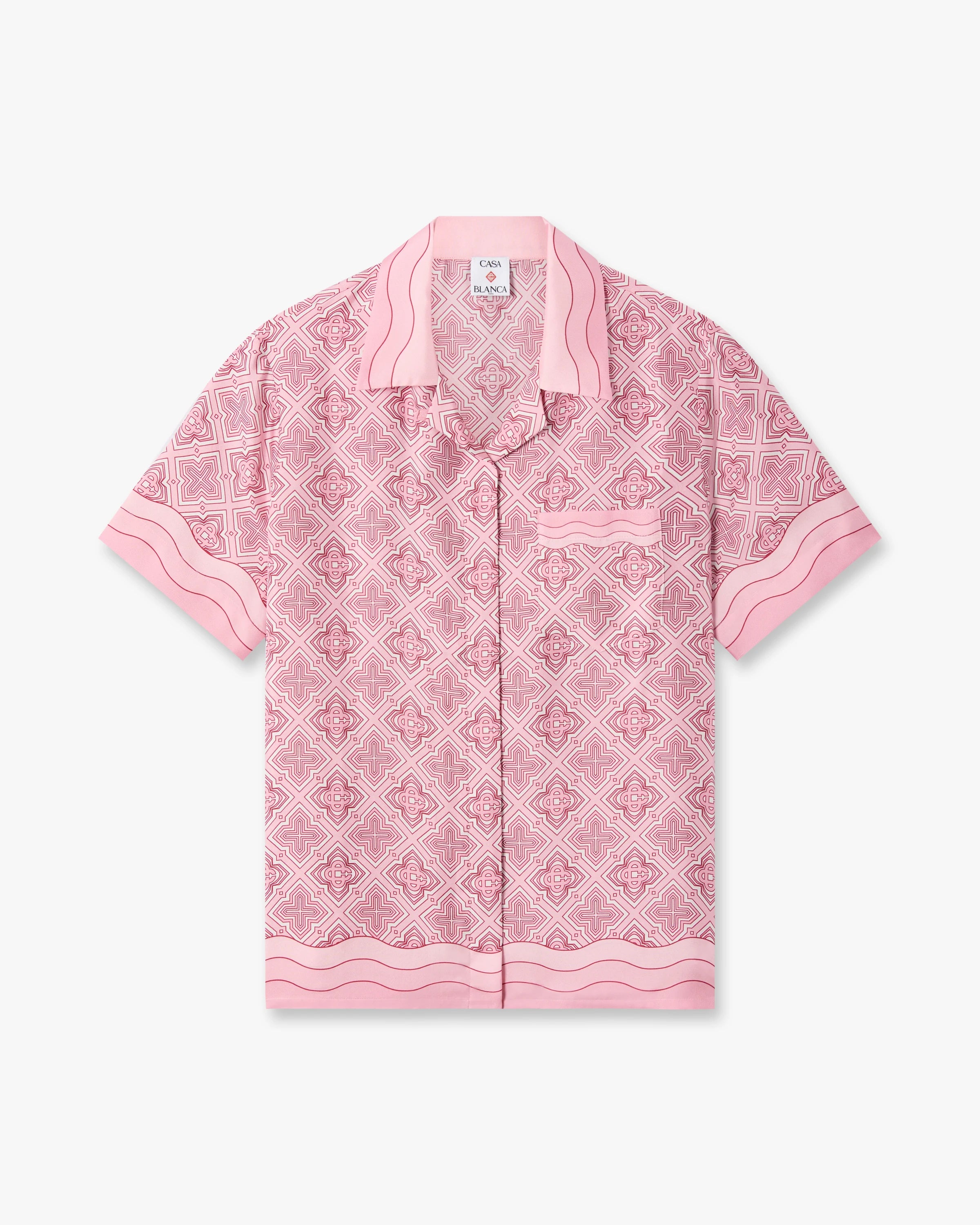 Chemise en soie rose à monogramme Radiating