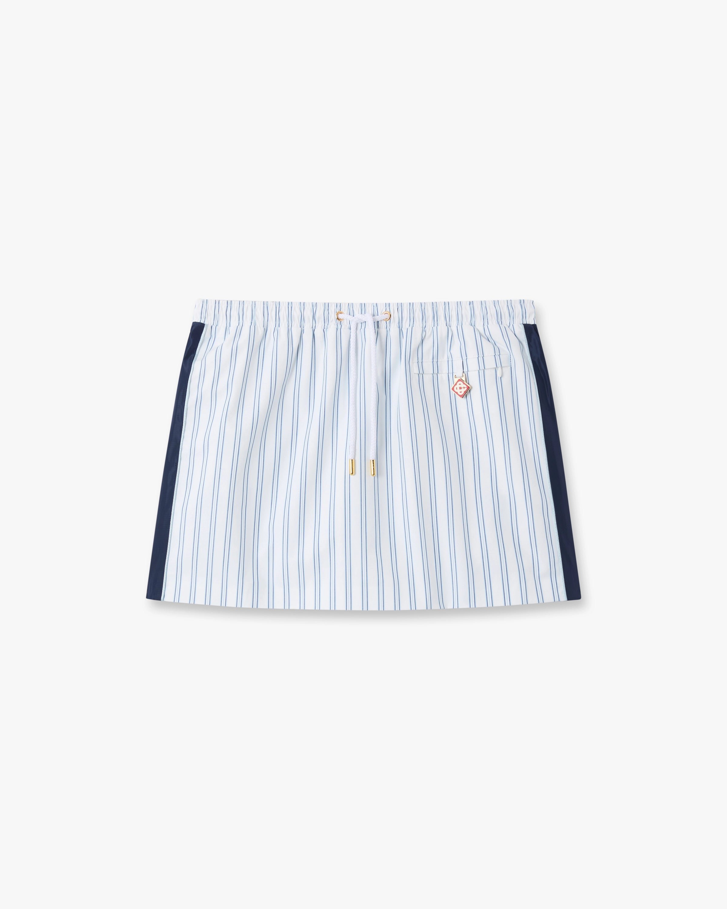 White & Navy Pinstripe Mini Skirt