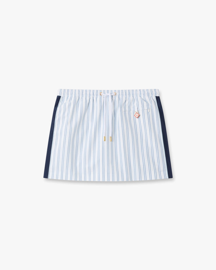White & Navy Pinstripe Mini Skirt