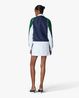 White & Navy Pinstripe Mini Skirt