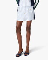 White & Navy Pinstripe Mini Skirt