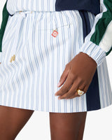White & Navy Pinstripe Mini Skirt