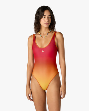 Red & Orange Gradient Printed Swimsuit