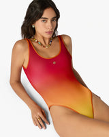 Red & Orange Gradient Printed Swimsuit