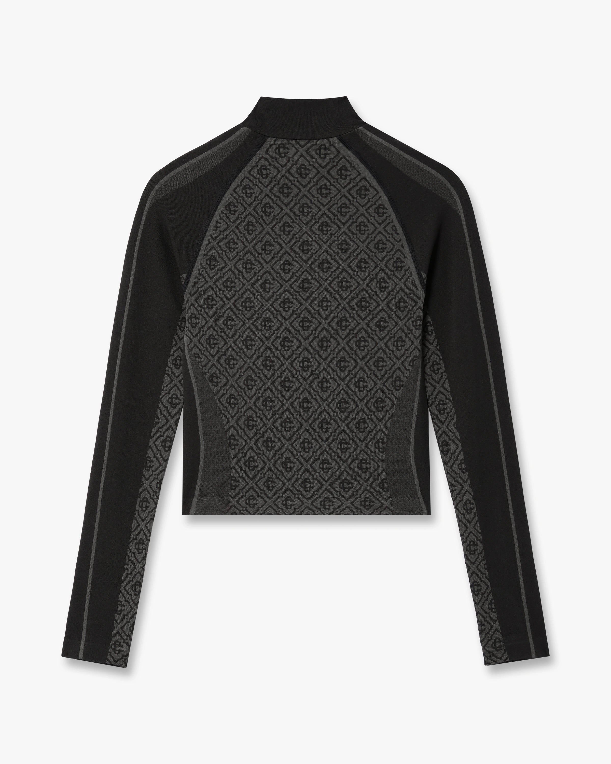 Grey Seamless Monogram Half Zip Long Sleeve Top