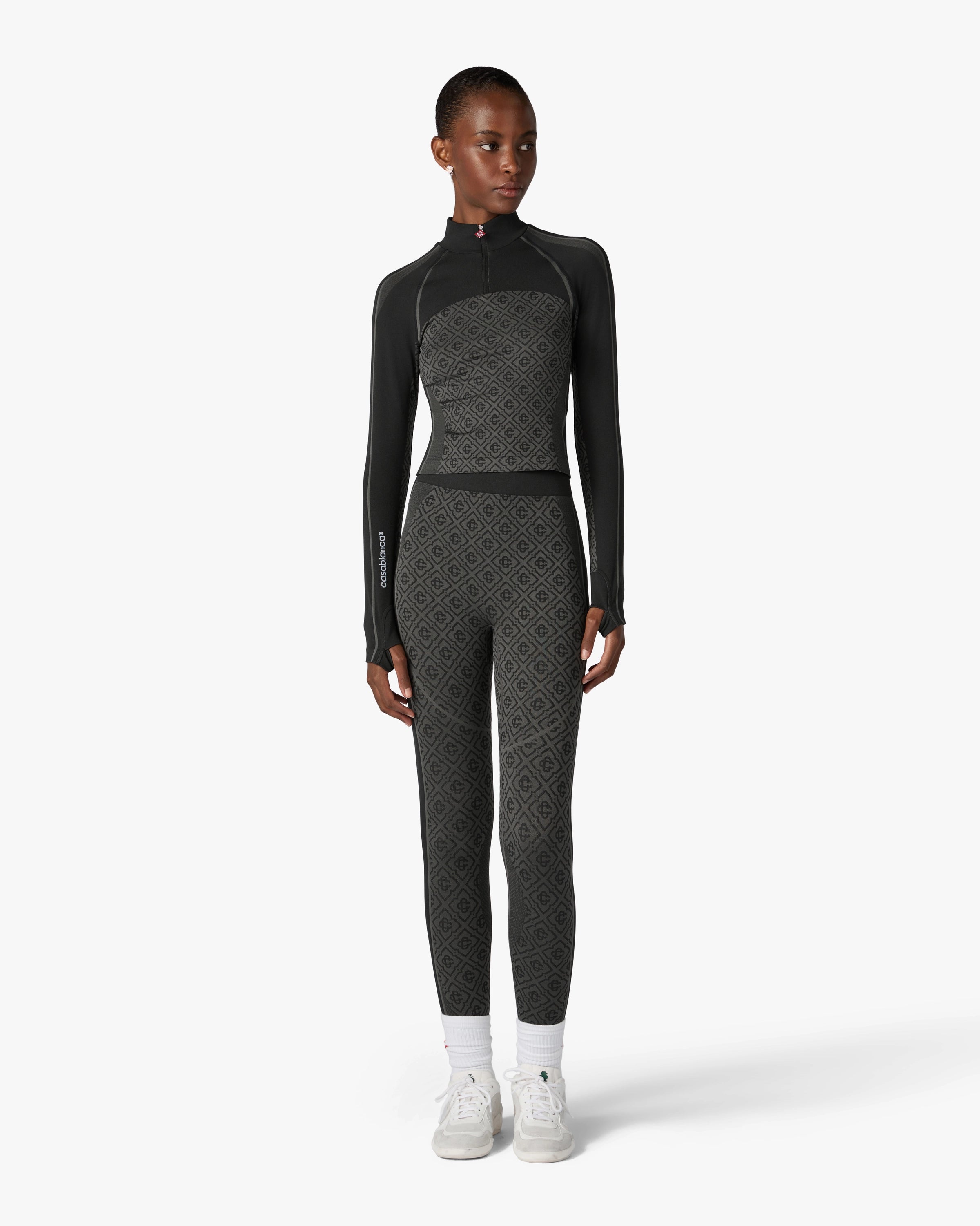 Grey Seamless Monogram Half Zip Long Sleeve Top