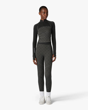 Grey Seamless Monogram Half Zip Long Sleeve Top