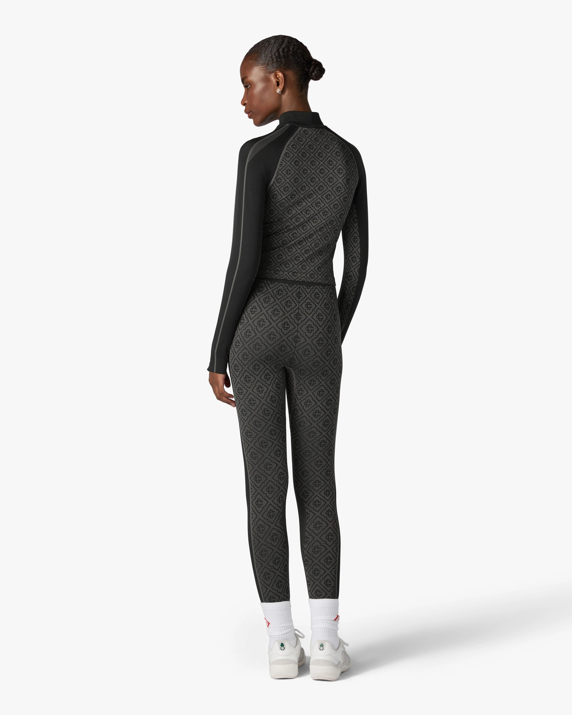 Grey Seamless Monogram Half Zip Long Sleeve Top