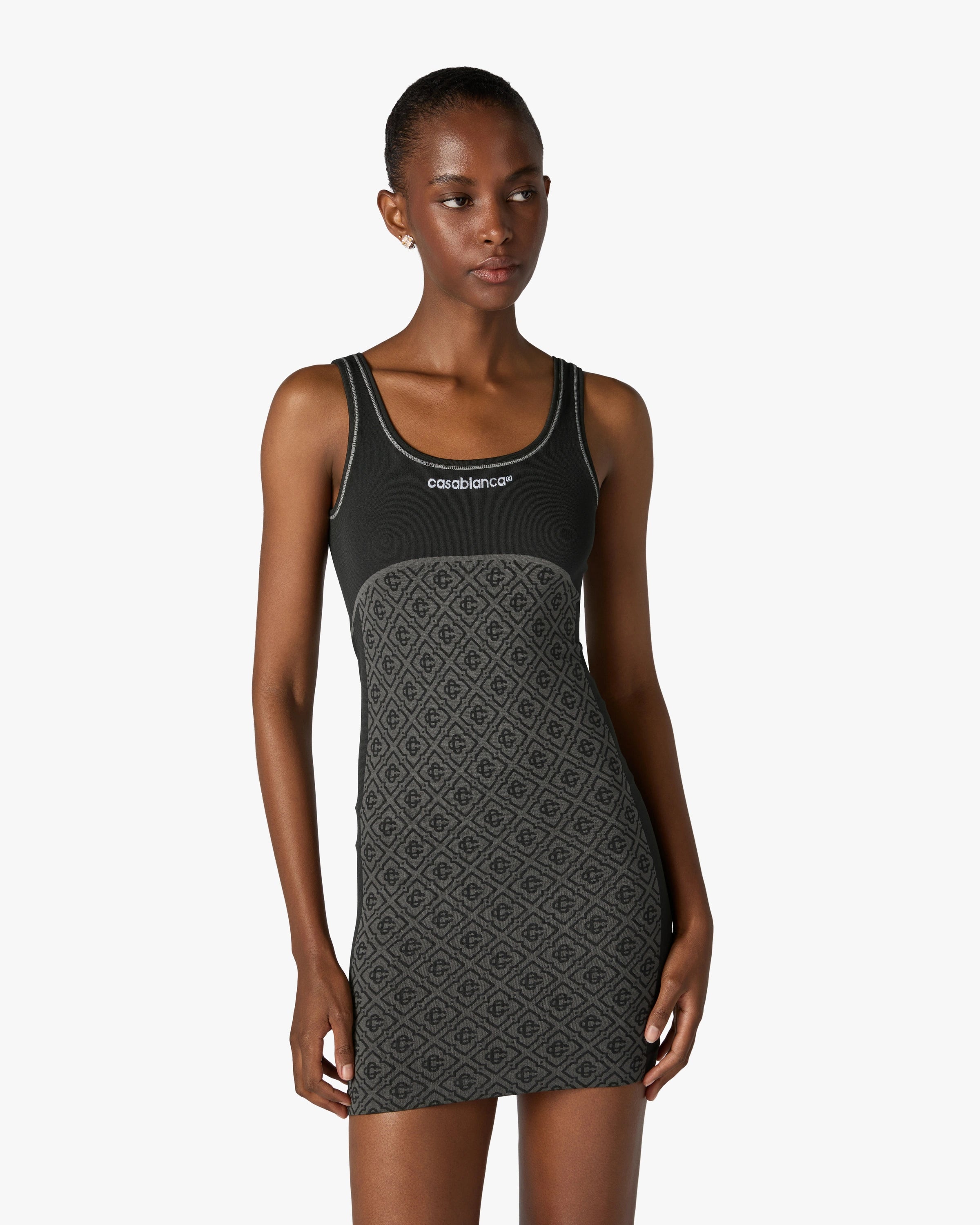 Grey Seamless Monogram Mini Dress