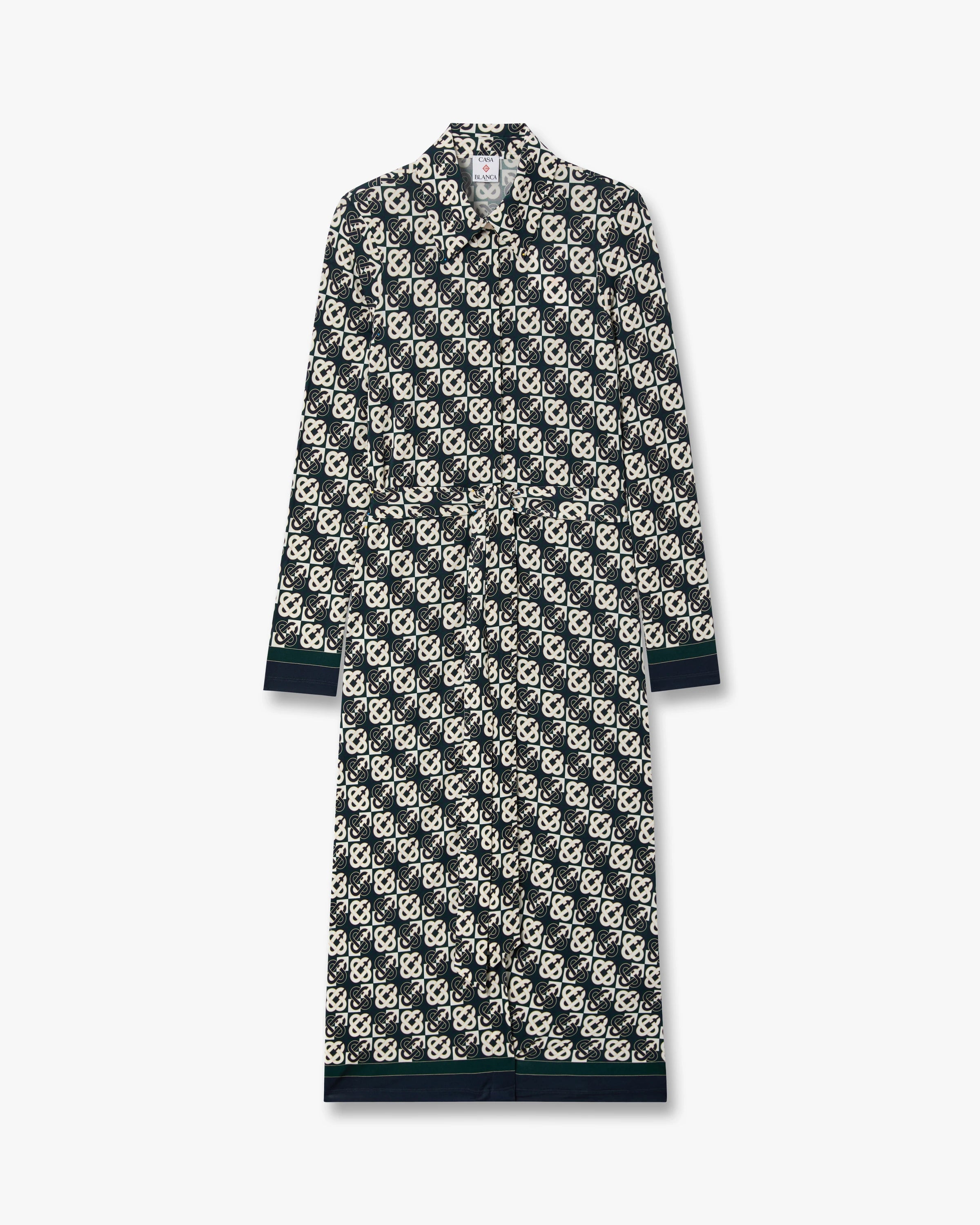 Green & Navy Check Jersey Monogram Midi Dress