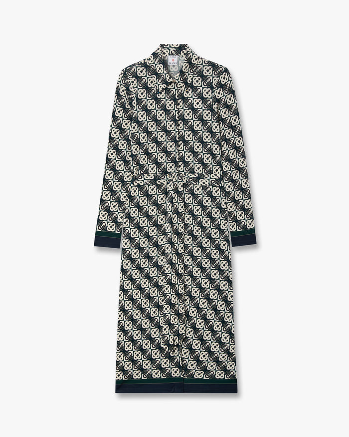 Green & Navy Check Jersey Monogram Midi Dress