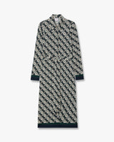 Green & Navy Check Jersey Monogram Midi Dress