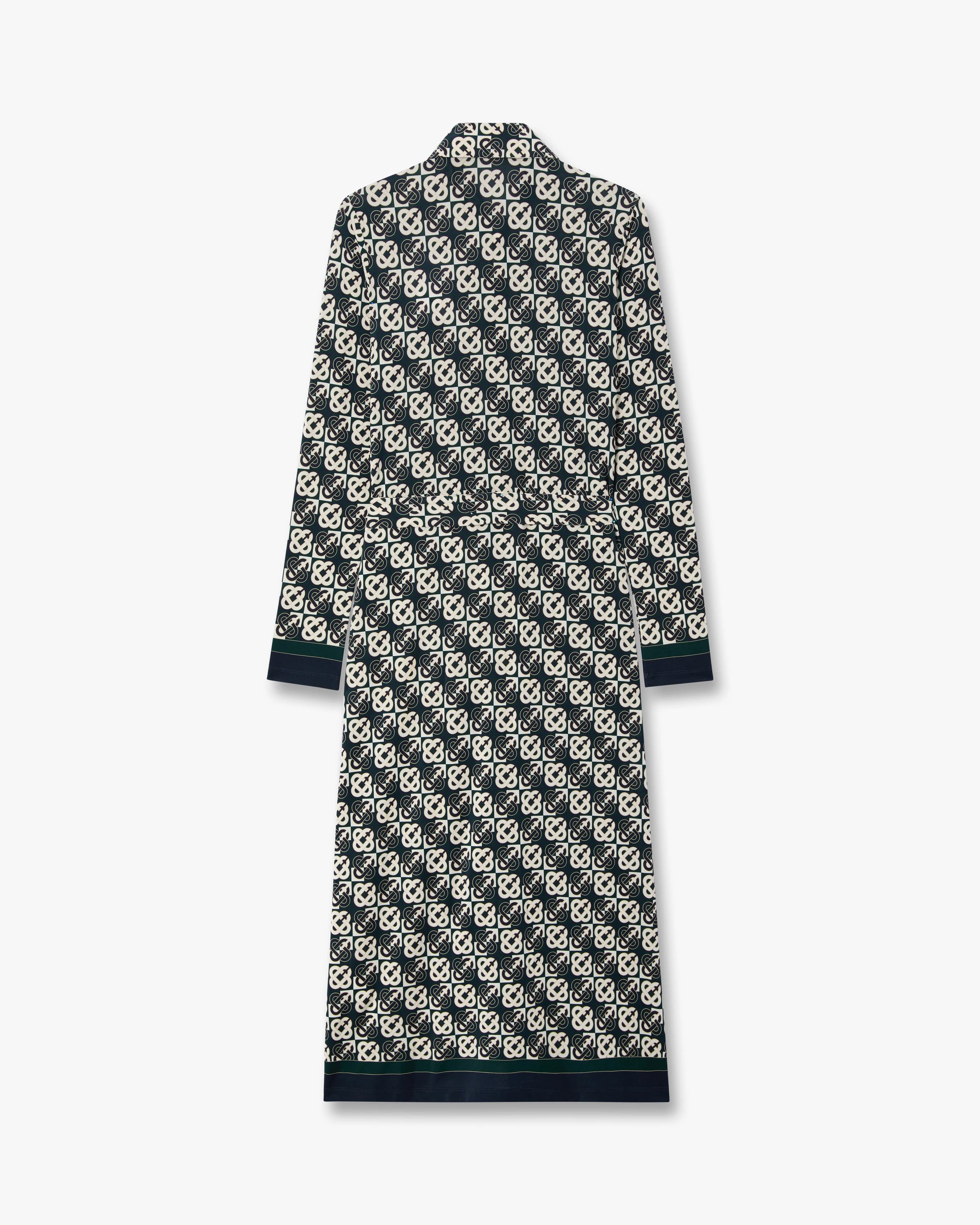Green & Navy Check Jersey Monogram Midi Dress